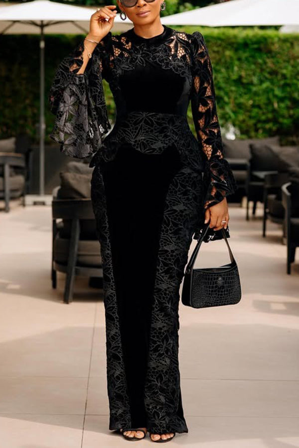 Retro Contrast Lace Tailored Dress