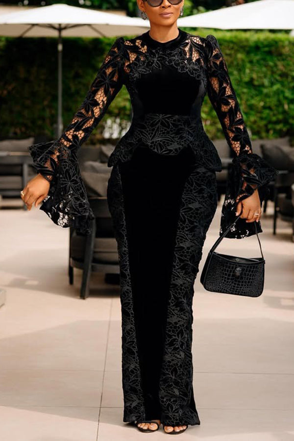 Retro Contrast Lace Tailored Dress