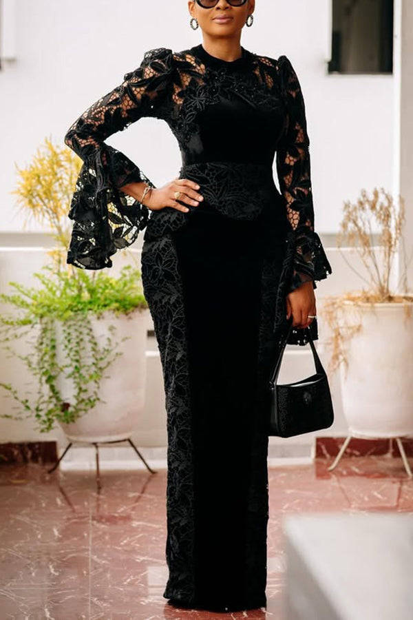 Retro Contrast Lace Tailored Dress