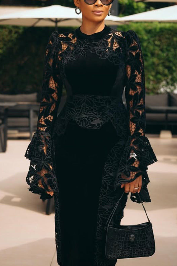 Retro Contrast Lace Tailored Dress