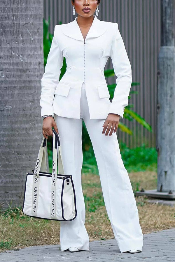 Elegant Shawl Collar Blazer & Pants Set