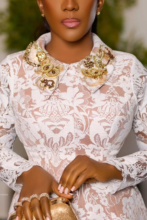 Retro Lace Print Peterpan Collar Dress