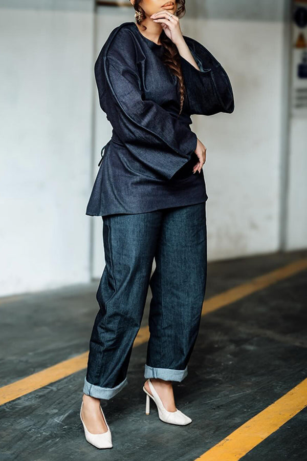 Retro Scimitar Sleeves Lace up Top 