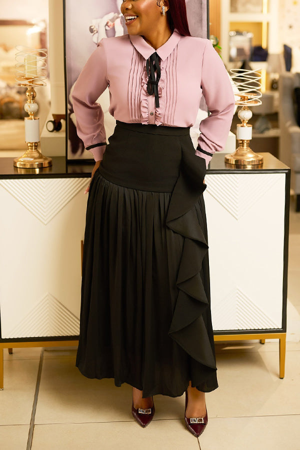 Elegant Pleated Blouse & Layered Skirt Set