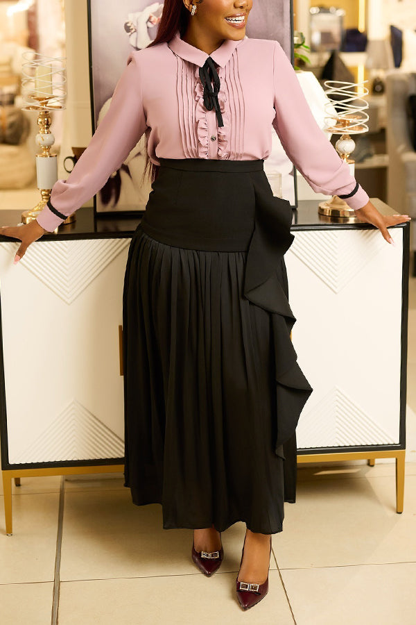 Elegant Pleated Blouse & Layered Skirt Set