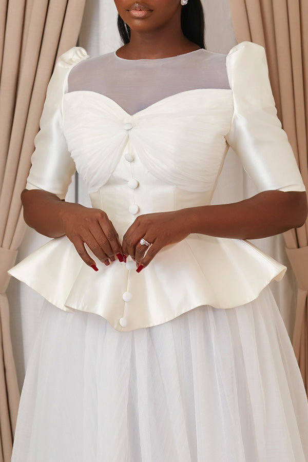 Vintage Ruched Single Breasted Ruffle Hem Dress