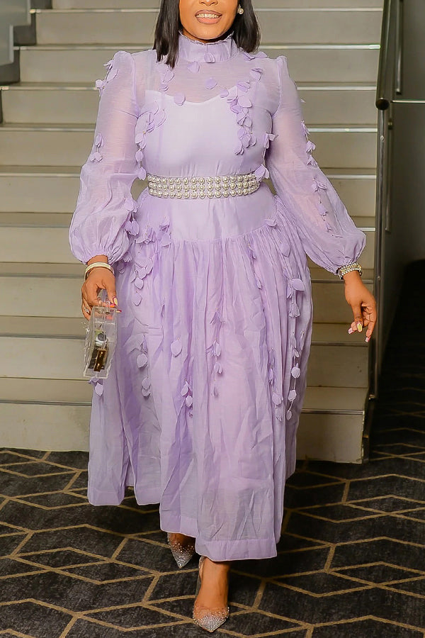 Elegant Floral Pearl Belt Dress