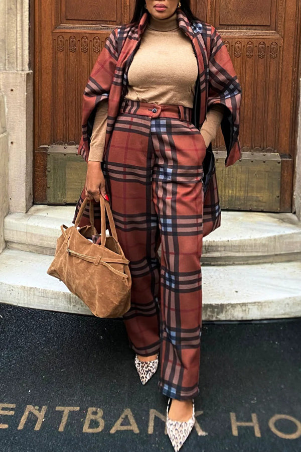 Vintage Plaid Cardigan & Pants Set