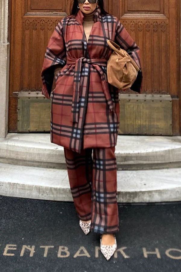Vintage Plaid Cardigan & Pants Set