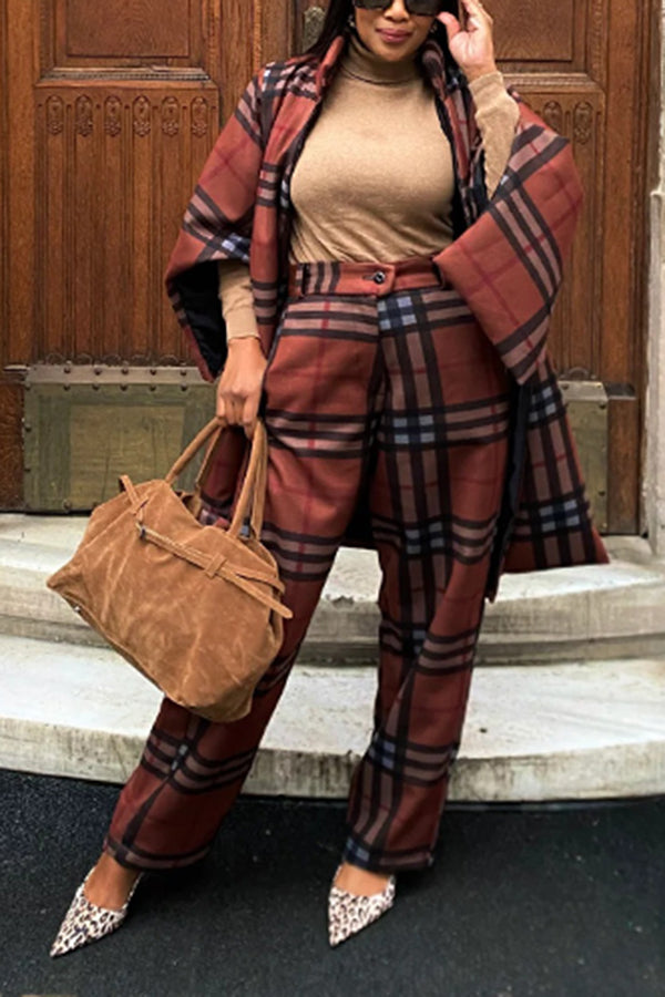 Vintage Plaid Cardigan & Pants Set