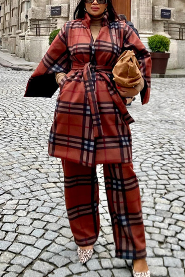 Vintage Plaid Cardigan & Pants Set