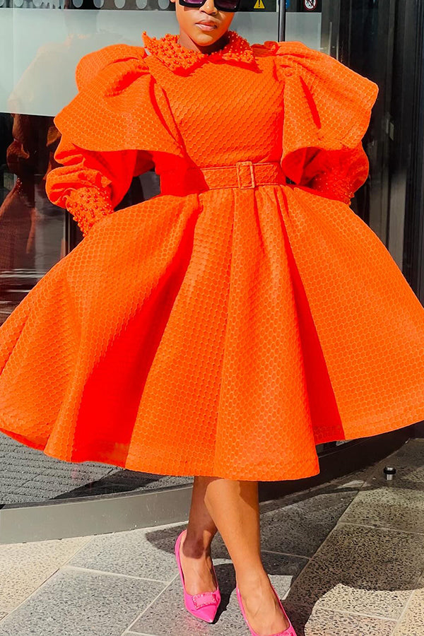 Retro Shirt Collar Flutter Sleeve Dress