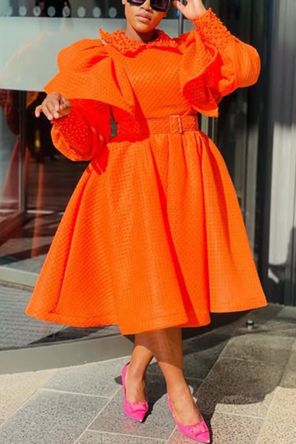 Retro Shirt Collar Flutter Sleeve Dress