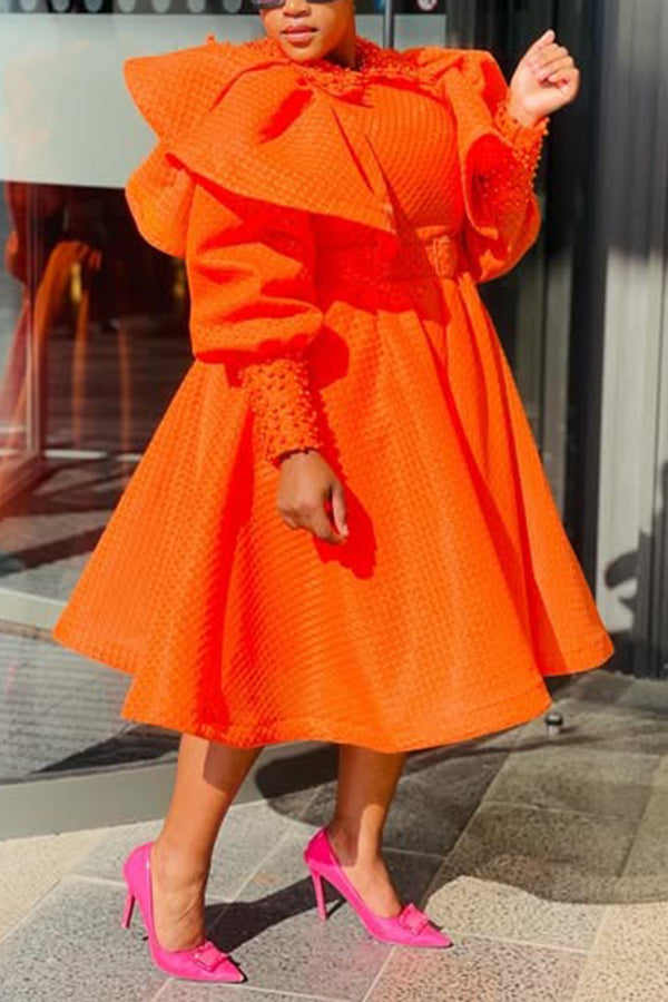 Retro Shirt Collar Flutter Sleeve Dress