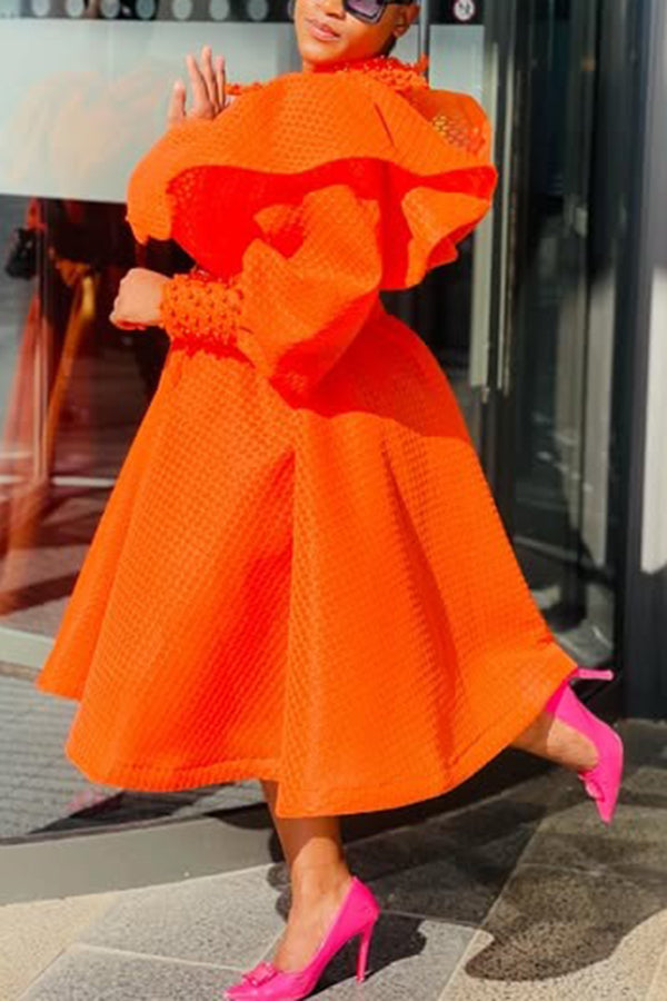 Retro Shirt Collar Flutter Sleeve Dress