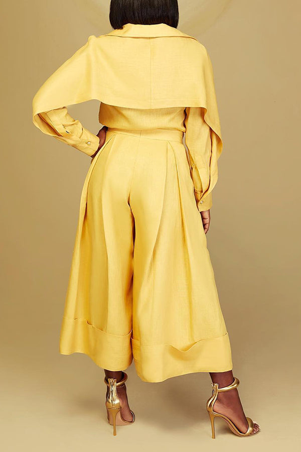 Elegant V-Neck Top & Contrast Print Pants Set