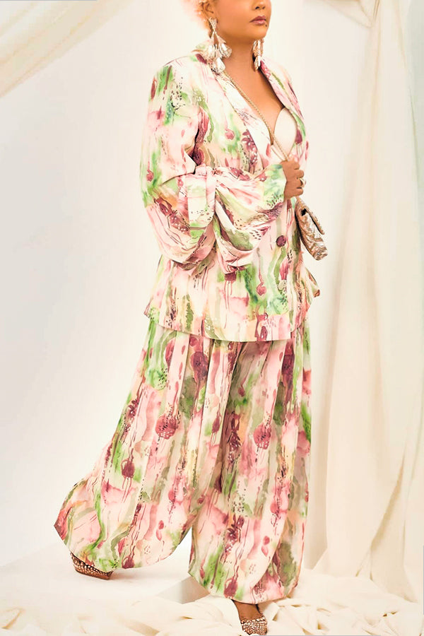 Elegant Allover Print Blazer & Pants Set