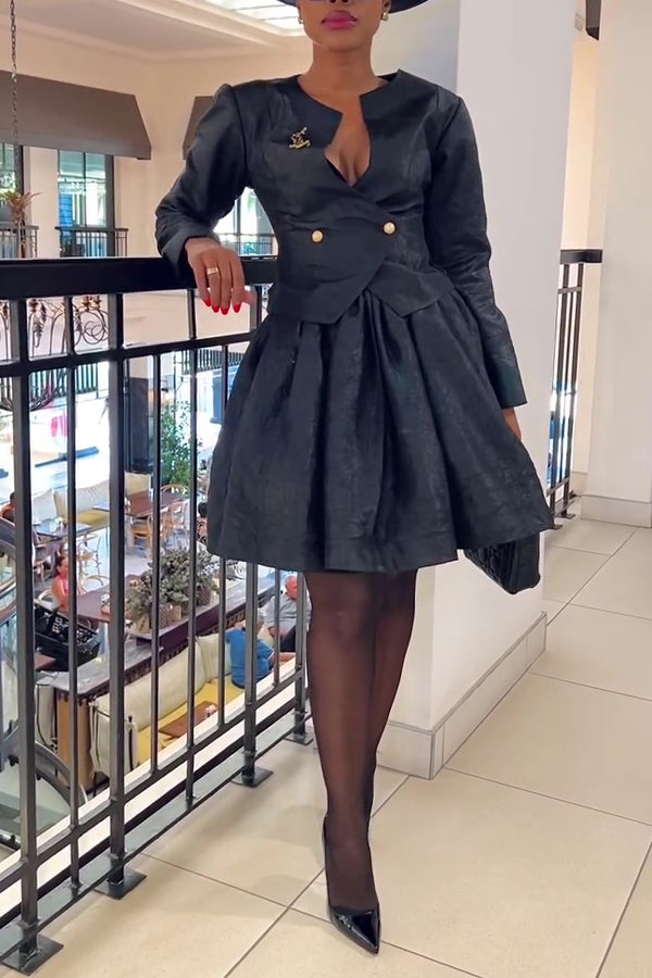 Chic Double Breasted Blazer & Skirt Set