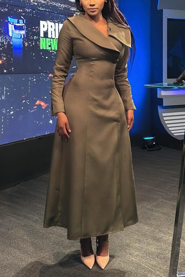 Elegant Lapel Collar Midi Dress