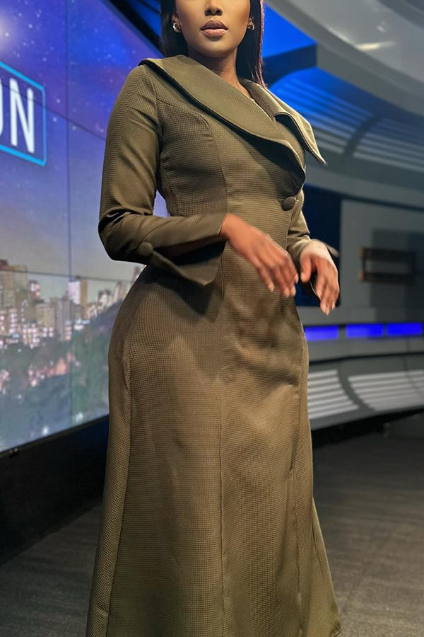 Elegant Lapel Collar Midi Dress