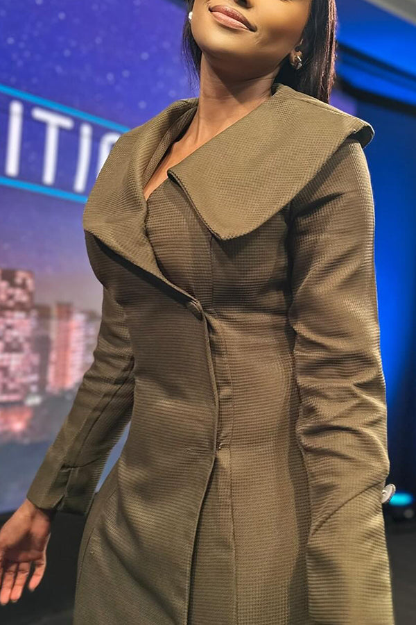 Elegant Lapel Collar Midi Dress