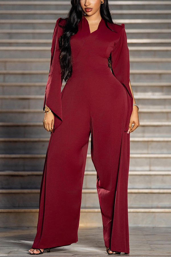 Chic Trumpet Sleeve Straight Leg Pants Jumpsuit