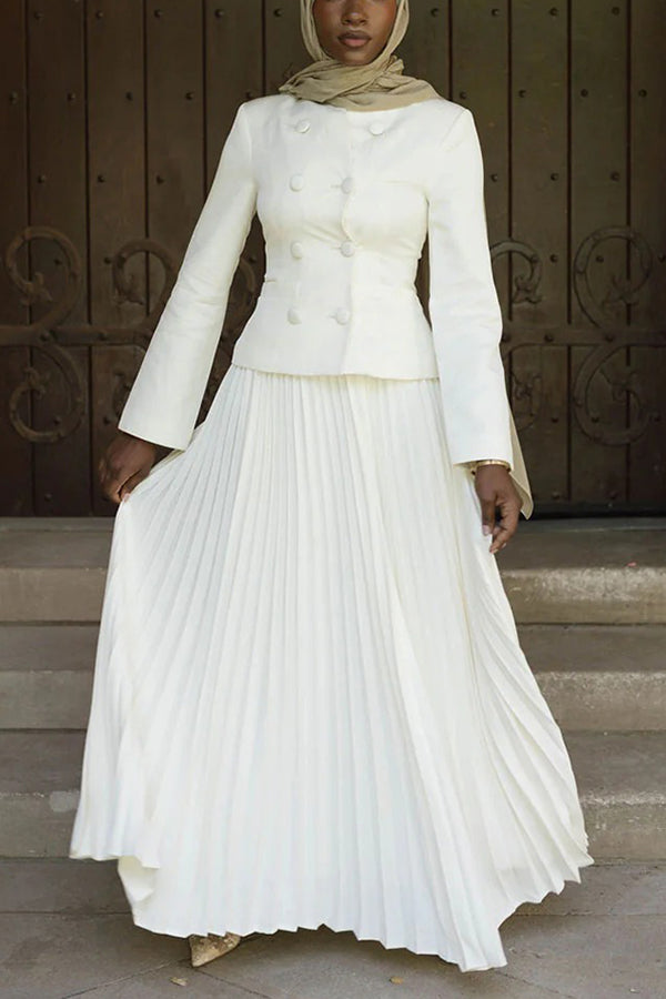 Vintage Double Breasted Blazer & Pleated Skirt Set