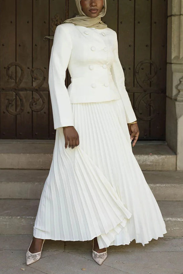 Vintage Double Breasted Blazer & Pleated Skirt Set