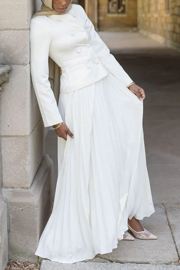 Vintage Double Breasted Blazer & Pleated Skirt Set