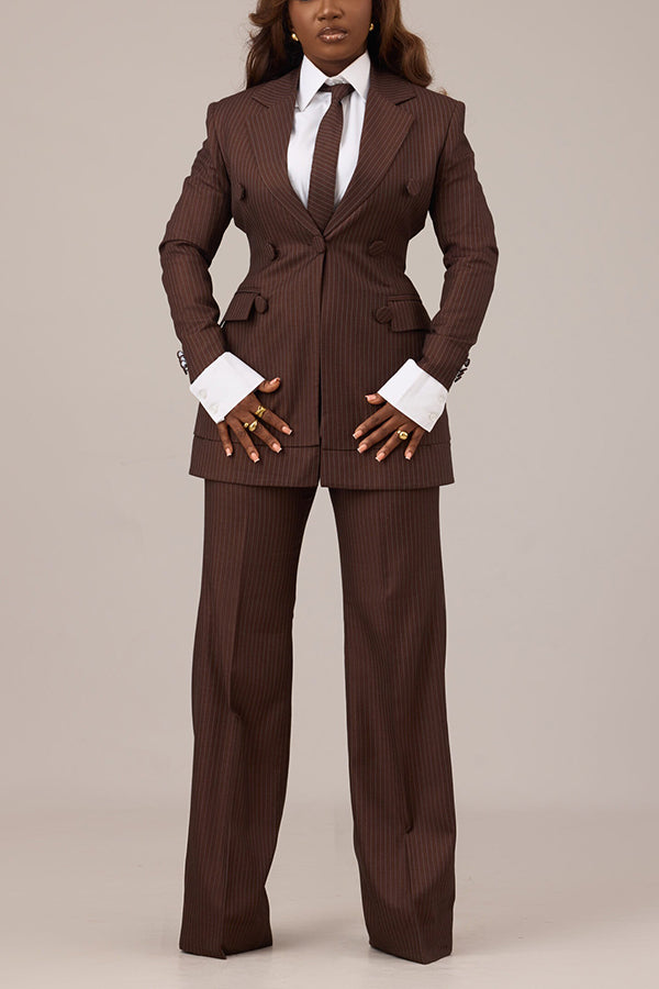 Retro Striped Breasted Blazer & Pants Set