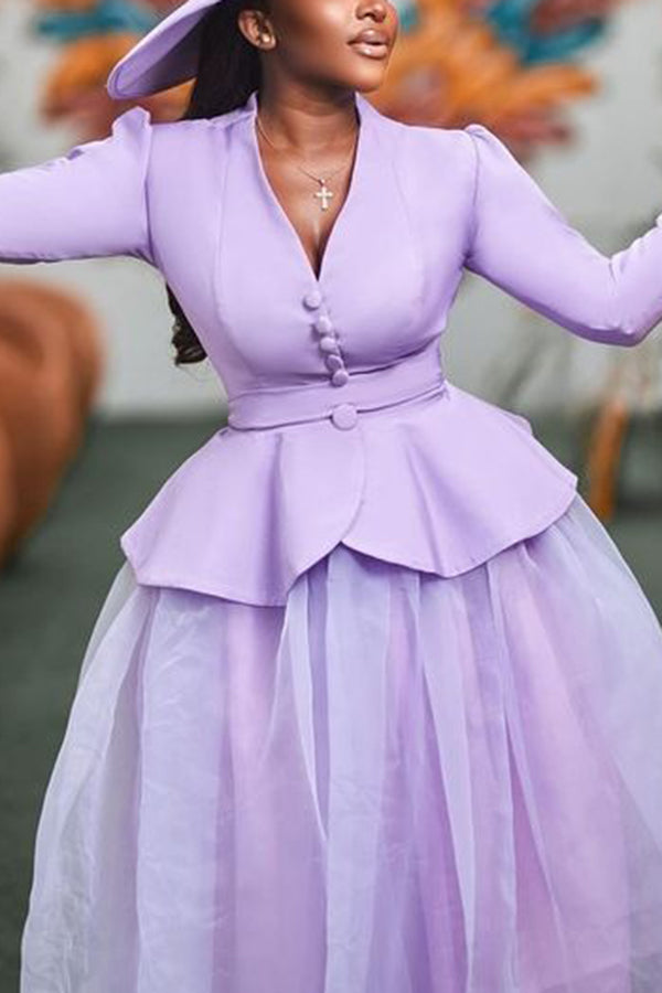 Elegant V-Neck Single Breasted Blazer & Skirt Set