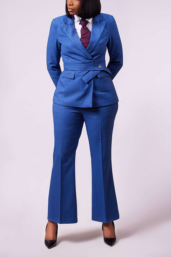 Chic Side Breasted Striped Blazer & Pants Set