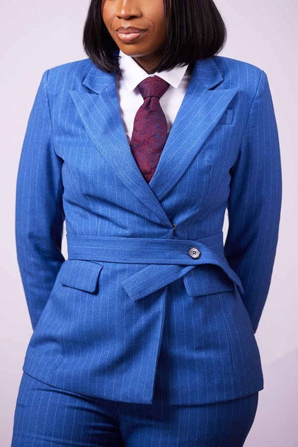 Chic Side Breasted Striped Blazer & Pants Set