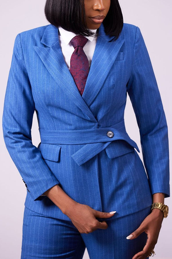 Chic Side Breasted Striped Blazer & Pants Set