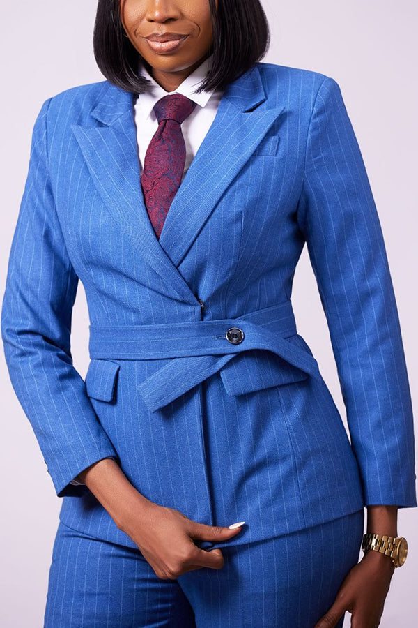 Chic Side Breasted Striped Blazer & Pants Set