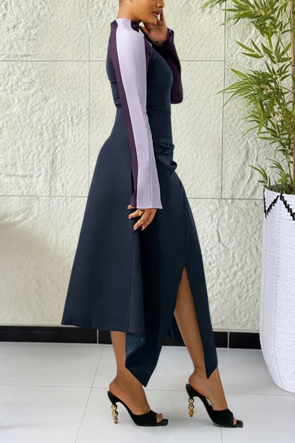 Classic Two Tone Sleeve Split Hem Dress