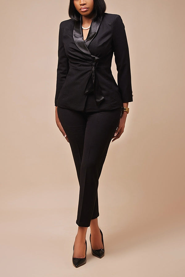 Stylish Satin Shawl Collar Blazer & Pants Set