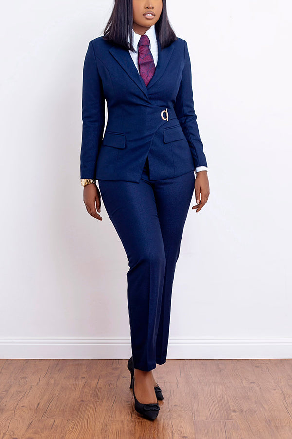Vintage Metal Buckle Blazer & Pants Set
