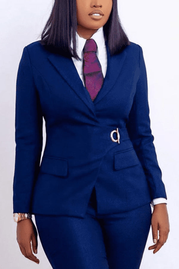 Vintage Metal Buckle Blazer & Pants Set