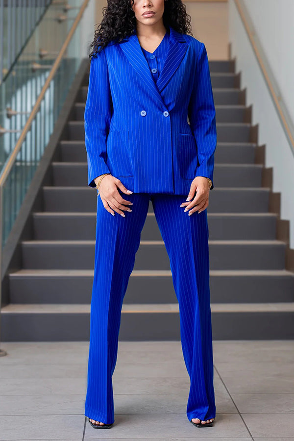Classic Striped Lapel Collar Blazer & Pants Set