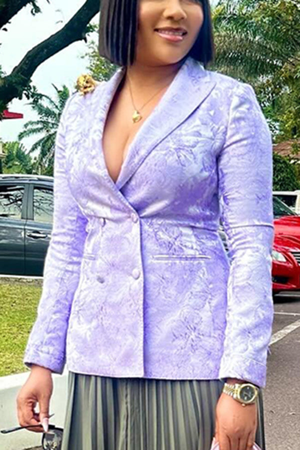 Retro Floral Print Lapel Collar Blazer