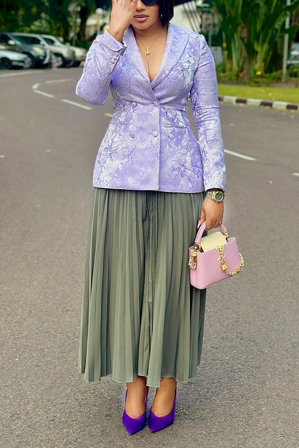 Retro Floral Print Lapel Collar Blazer