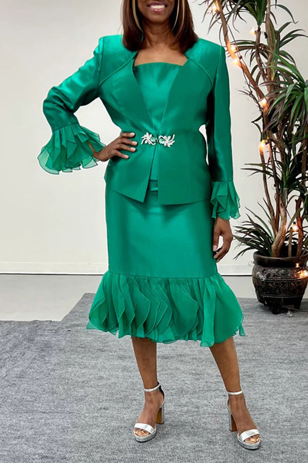 Vintage Ruffle Sleeve Top & Dress Set 