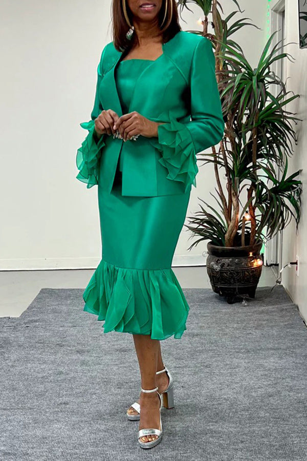 Vintage Ruffle Sleeve Top & Dress Set 
