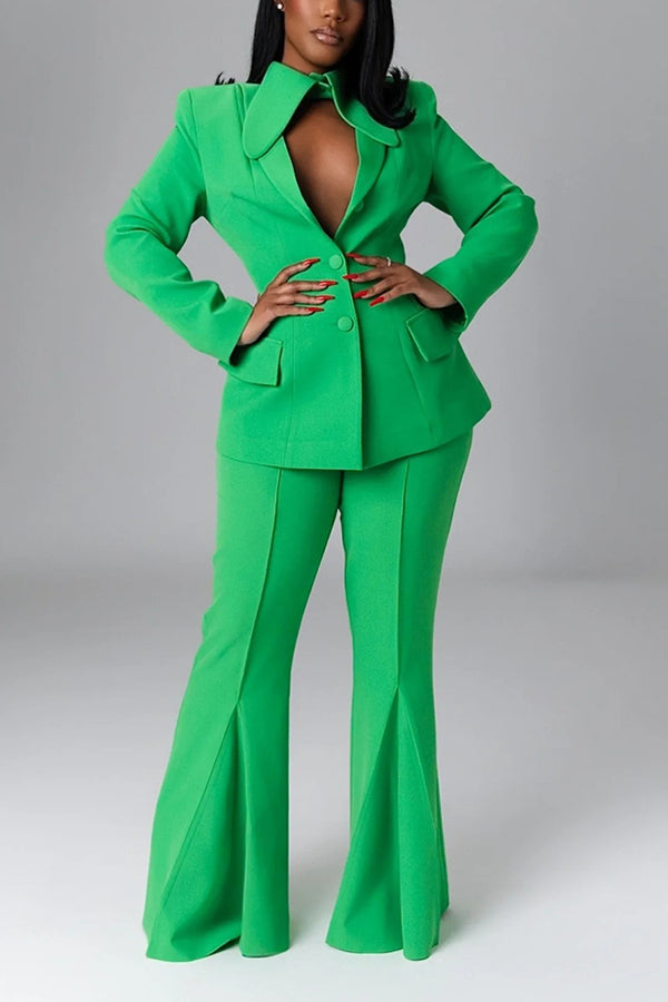 Chic Shirt Collar Blazer & Pants Set