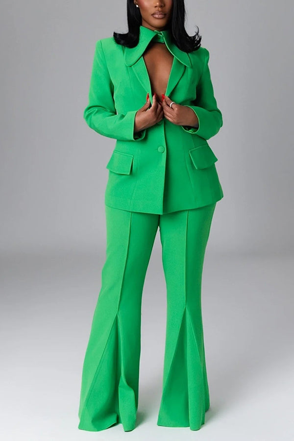 Chic Shirt Collar Blazer & Pants Set