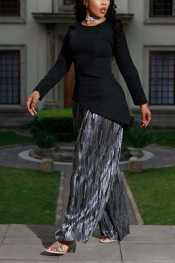 Vintage Asymmetrical Hem Top & Figure Graphic Pants Set