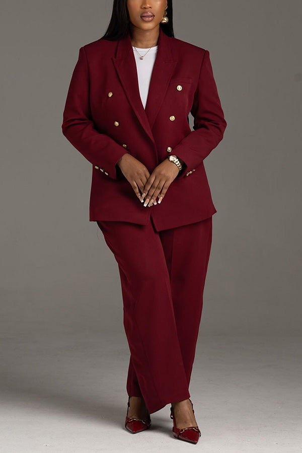 Retro Double Breasted Lapel Collar Blazer & Pants Set