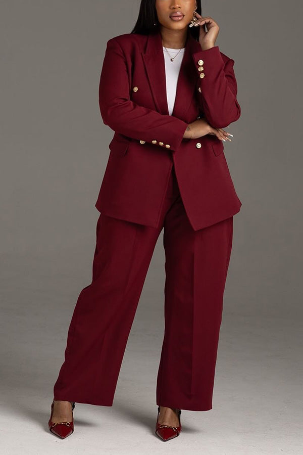 Retro Double Breasted Lapel Collar Blazer & Pants Set