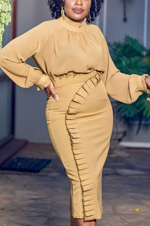 Chic Mock Neck Top & Ruffle Skirt Set
